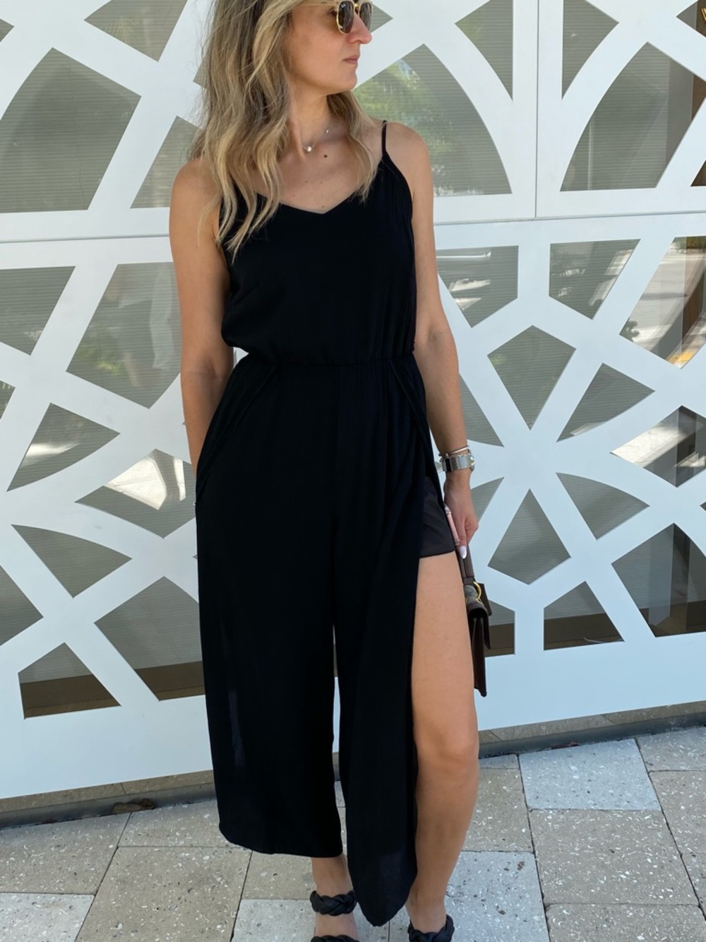 Sleeveless Black Wide-Leg Jumpsuit with Side Leg Slit